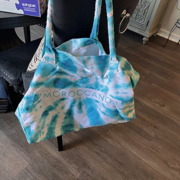 Moroccan Oil Tie Dye Extra Large Beach Canvas Tote Bag - Turquoise & White - New - Picture 3 of 5